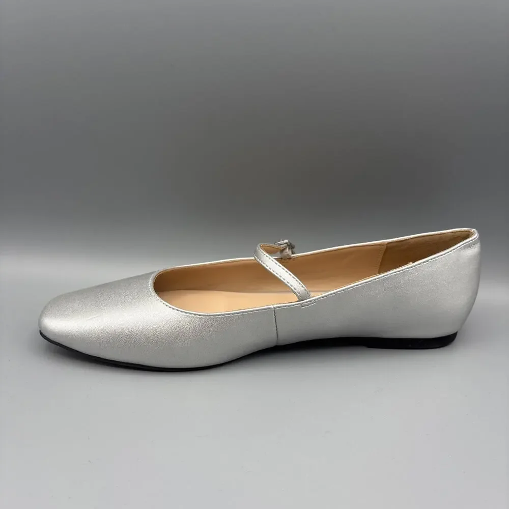 LOFT Ballet Flats Size 9 Silver Mary Jane Shoes Square Toe Wedding Glam Fairy